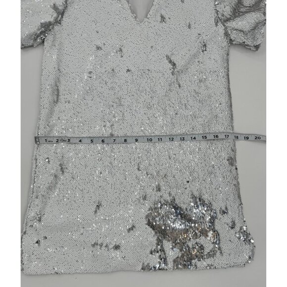 Cavanagh Baker Silver Sequin Short Sleeve V-Neck Mini Dress S - Picture 13 of 14